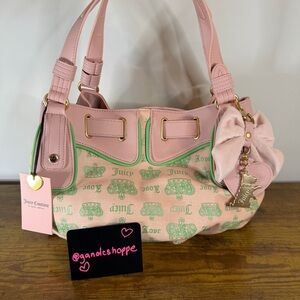 New Juicy Couture Juicy Fan Club Satchel Shoulder Handbag Retro Green Pink Y2K